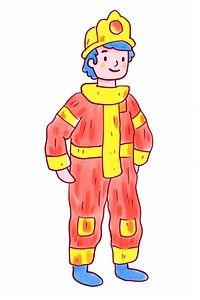 Doodle illustration man firefighter cartoon white background protection.