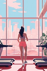 Gym girlies aesthetic illustration treadmill sports adult.