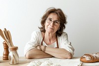 Mature woman watching tutorials for makingbakery portrait glasses adult.