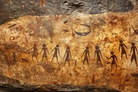 Paleolithic cave art painting style of invader ftom sky archaeology rock text.