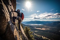 African american hikier go rock climbing recreation adventure outdoors.