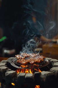 Korean pork rib grill cooking grilling smoke.