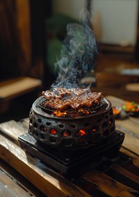 Korean pork rib grill cooking smoke food.