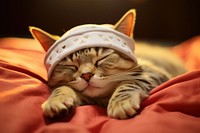 Cute cat sleep on bed sleeping blanket animal.