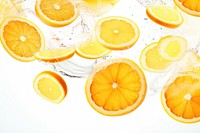 Photo of flying citrus slices backgrounds grapefruit lemon.