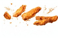 Photo of flying fast foods white background croquette freshness.