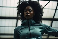 Black woman in sportswear adult determination exercising.