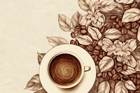 Vintage drawing of coffee backgrounds saucer flower.