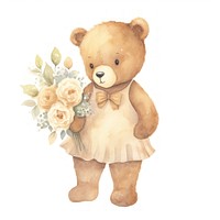 Teddy bear watercolor illustrations flower toy white background.