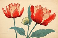 Ukiyo-e art print style Tulip painting drawing flower.