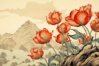 Ukiyo-e art print style Tulip outdoors flower plant.