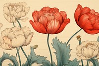 Ukiyo-e art print style tulips flower sketch plant.