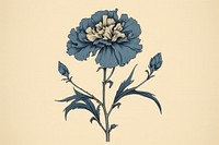 Ukiyo-e art print style blue carnation pattern drawing flower.