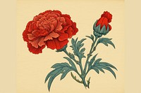 Ukiyo-e art print style carnation flower plant rose.