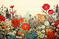 Ukiyo-e art print style flower field outdoors painting pattern.