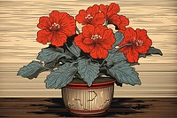 Ukiyo-e art print style flower pot plant wood red.