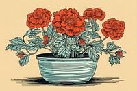 Ukiyo-e art print style flower pot drawing sketch plant.
