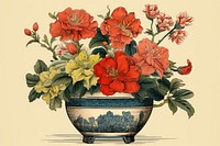 Ukiyo-e art print style flower pot painting plant red.