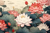 Ukiyo-e art print style Lotus backgrounds flower plant.