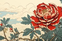 Ukiyo-e art print style peony pattern flower plant.