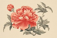 Ukiyo-e art print style pink flower hibiscus plant rose.