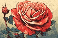 Ukiyo-e art print style Rose rose painting flower.