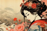 Ukiyo-e art print style Rose adult woman rose.