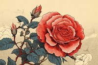 Ukiyo-e art print style Rose rose pattern flower.