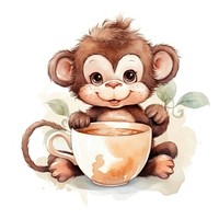 Cute monkey pop teacup cartoon mammal coffee.