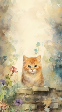Wallpaper cat with garden painting animal mammal.