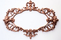 Rose gold iron frame jewelry oval white background.