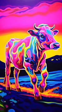 Cow walking livestock painting mammal.