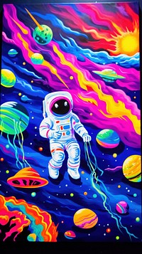 Astronaut painting purple representation.