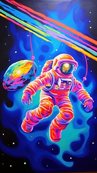 Astronaut painting purple space.