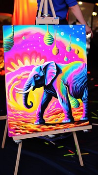 Elephant walking painting purple mammal.