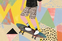 Boy skateboard art painting snowboarding.