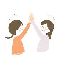 High five of women hand drawing white background.