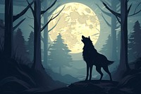 Fairy tale forest moon wolf outdoors.