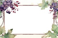 Fig watercolor frame vine grapes plant.