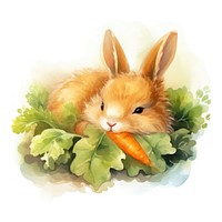 Watercolor rabbit sleeping animal carrot vegetable.