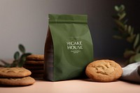 Green cookie pouch bag mockup psd