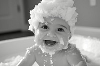Baby boy bathing photography portrait.