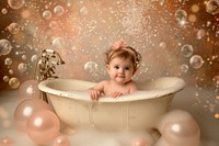 Baby girl bathing photography portrait.