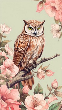 Vintage drawing owl border flower animal sketch.