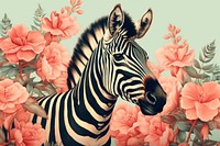 Vintage drawing zebra pattern flower wildlife animal.