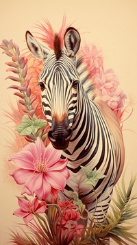 Vintage drawing zebra flower wildlife pattern.