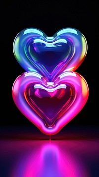 3D render neon hearts icon light illuminated creativity.