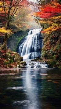 Waterfall in Japan in autumn landscape outdoors nature.