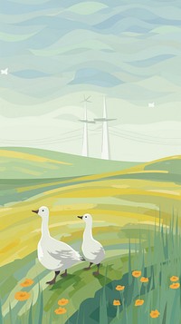 Ducks painting grass wind.