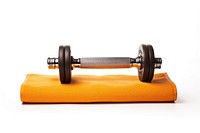 Dumbell and yoga mat sports gym white background.
